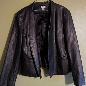 Women’s Retro Business Black Leather X Large Worthington Blazer with Pockets
